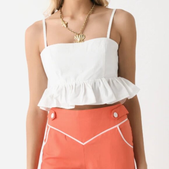 Ciao Lucia | Tuva Top Peplum Ruffle Crop Top Smocked Tank Cotton White Size S - Picture 2 of 12
